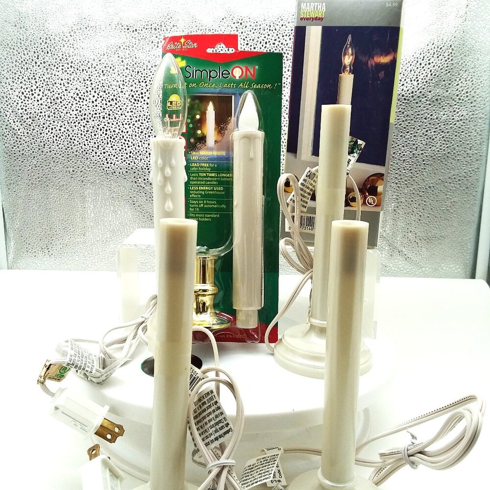 VTG Window Candle Brass, Pewter Plated Base Dusk Dawn Sensor Electric & Battery